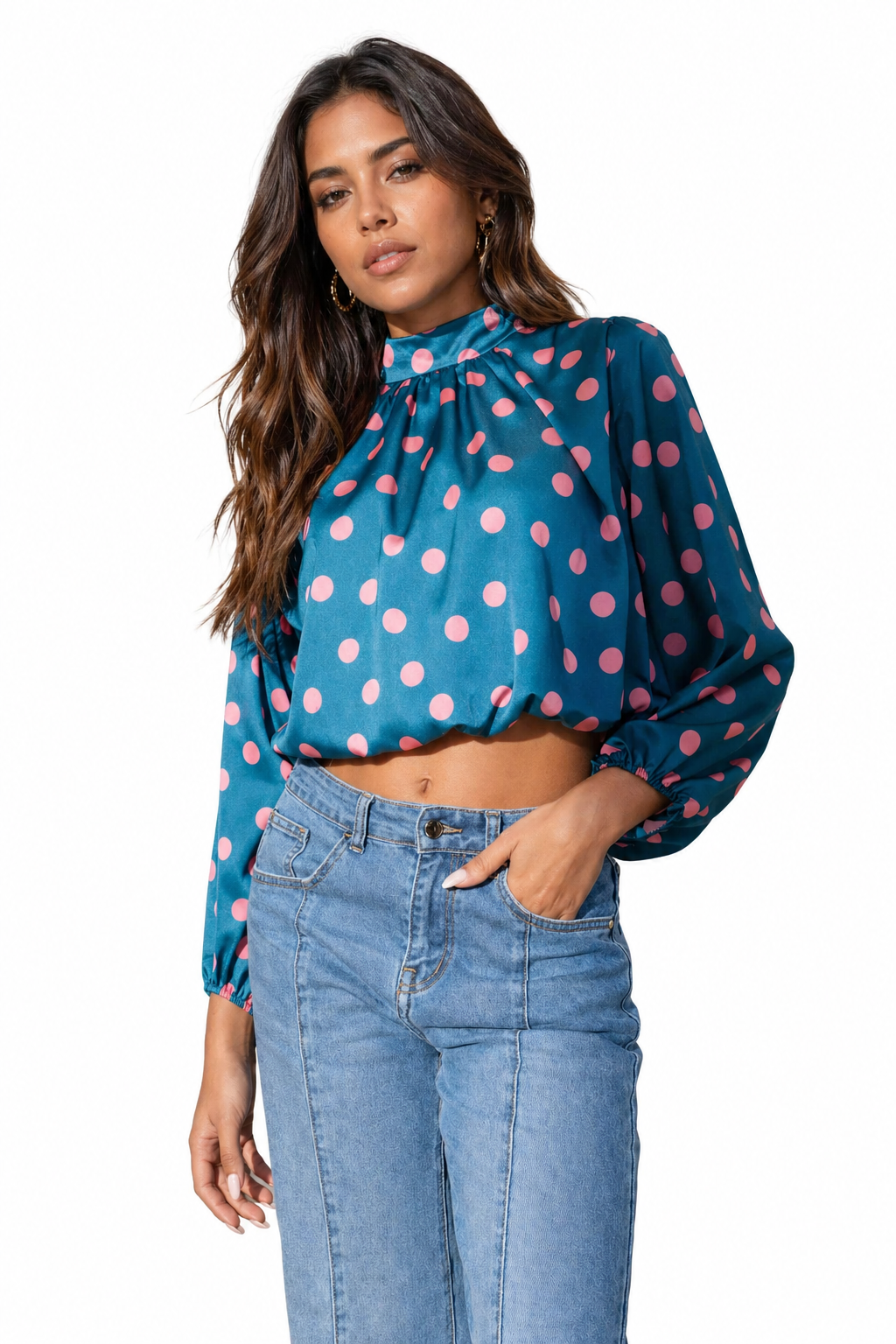 Polka Dot High Neck Blouse