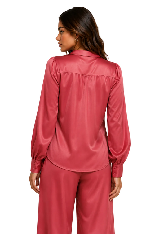 Coral Satin Wrap Blouse